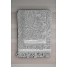 2 Parça Jakarlı Banyo Havlu Takımı %100 Pamuklu 90x150 Cm Arden Gri Renkli