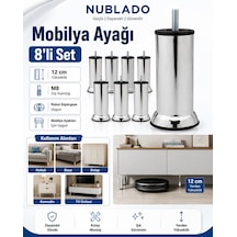 Mobilya Ayağı 8 Li Set 12 Cm M8 Krom Mobilya Ayağı Robot Süpürge Uyumlu Koltuk Baza Dolap Tv Ünitesi Gri