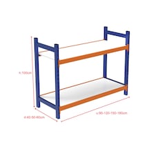 2 Katlı Ahşap Raflı İçten Oturmalı Hafif Rack - 3d Yazıcı Rafı, Depo Rafı 60x180 Cm-200 Cm Mavi-turuncu