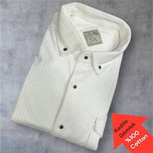 Kadife %100 Cotton Pamuklu Uzun Kollu Terletmeyen Gömlek Slim Fit Kalıp Beyaz