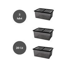 Depolama Saklama Kutusu Düzenleyicii Kilitli Saklama Kabı 3 Adet 20 Lt Antrasit Siyah