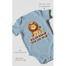 Morivokids Aslan Babam Sen Çok Yaşa Kısa Kollu Bebek Body %100 Pamuk Bebe Mavisi