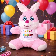 Happy Birthday Tişörtlü Peluş Tavşan Beyaz