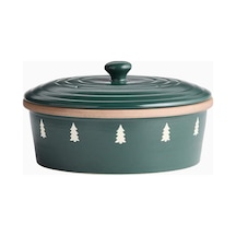 Crate & Barrel Green Trees Stoneware Pancake Warmer Seramik Tencere Yeşil