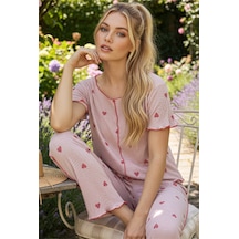 Siyah İnci Fitilli Kaşkorse Örme Pijama Takım 26120551 Somon