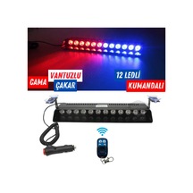 S12 Kumandalı Cam İçi Vantuzlu Polis Çakar Lamba İkaz Lambası 12 Ledli 14 Farklı Mod Kablosuz Kırmızı Mavi Çakmaklık Girişli 00 Şüscaroto Aksesuar