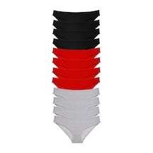 12 Adet Set Likralı Kadın Slip Külot Siyah Kırmızı Gri