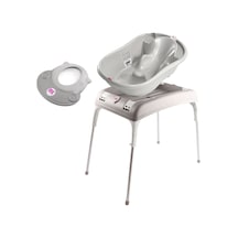 Okbaby Bebek Banyo Seti Onda Dijital Termometreli Çift Yönlü Küvet + Küvet Taşıyıcı + Hippo Duş Şapkası A.gri