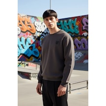 Benerly Erkek Bisiklet Yaka Düşük Kol Oversize Kalın Nakışlı Sweatshirt F Antrasit