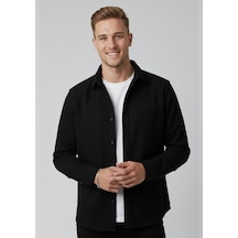 Deepsea Erkek Siyah Kadife Fitilli Rahat Kesim Gömlek Yumuşak Dokulu Likralı Kadife Gömlek 2600758 Siyah