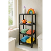 Flex Elite Pro 4 Katlı Mat Siyah Çok Amaçlı Raf Ünitesi Banyo Ve Mutfak Düzenleyici Raf & Organizer - S-82.1 Siyah