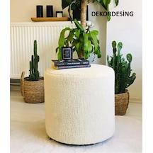 Handmade Krem Tedy Kumaş Silindir Dekoratif Pufidik Puf Bench