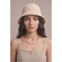 Mollycrush Kadın Yazlık Plaj Şapkası Natural Krem Renk Bucket Güneş Koruyucu Şık Model Krem