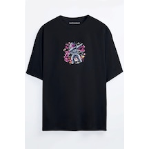 Astronot Baskılı Unisex Siyah - Beyaz - Turuncu - Bej Oversize T-shirt SIYAH