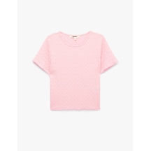 Koton Bürümcük Kumaş Dokulu Bisiklet Yaka Kısa Kollu Crop Tişört Pembe 6sak50489ek Gül