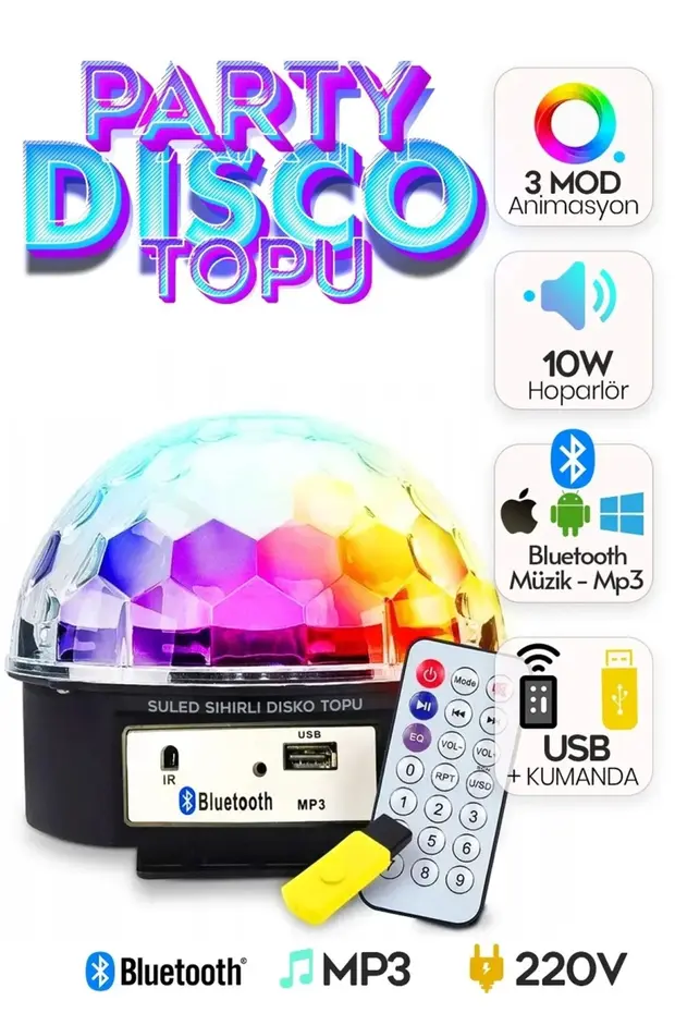 Kablosuz Disko Topu Parti Işıkları Bluetooth Hoparlör Tf Kart Mp3 Çalar Ses Aktif Led Dj Lamba Rengarenk Disco Topu Karışık-çok Renkli