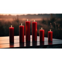 Soya Parafinli Kırmızı 3 Adet 50 Saat Yanma Süreli Çap:5 Cm Boy:25 Silindir Blok Mum Kırmızı Kirmızı