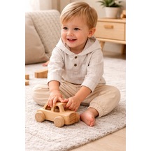 Babyhola Erkek Bebek Bayramlık Takım Müslin Kumaş Kapüşonlu Üst Ve Pantolon Set 2219 Ekru
