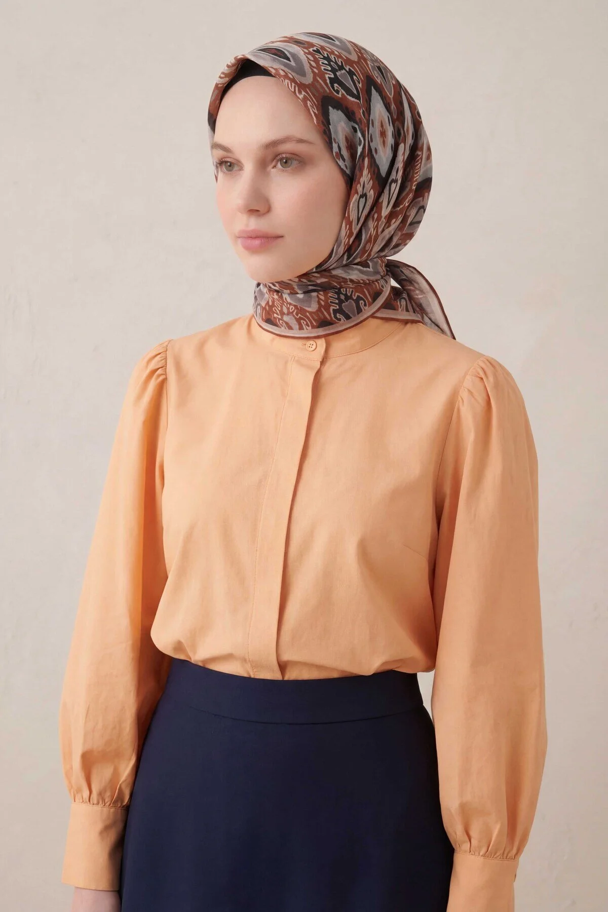 Silk Home Pamuk Karışımlı Soft Eşarp Baklava Desen Taba 90x90