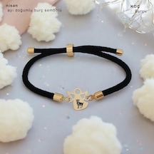 Koç Burçları İçin Örgü İpli 14 Ayar Altın Plakalı Mevlana Motifli Hediye Bileklik-319burç-siyah Altın