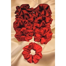 Kadın Kına Ve Nişan Düğün Için Lastikli Simit Kırmızı Saten 10lu Scrunchie Saç Toka Seti Kırmızı