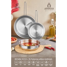 Lusigram 3 Parça Paslanmaz Çelik İndüksiyon Tabanlı Kapaksız Tava Seti