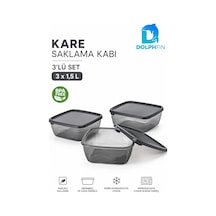 3 Lü Kare Saklama Kabı Seti 3x1,5 Litre Füme Şeffaf Siyah Kapaklı Bpa İçermez