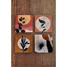 Doğal Taş Bardak Altlığı 4'lü Set - Modern Desenler Çok Renkli