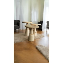 Wood Ahşap 3 Lü Set Ürgüp Mantar Yan Sehpa / Naturel Renk / Zigon Sehpa Vernikli Naturel