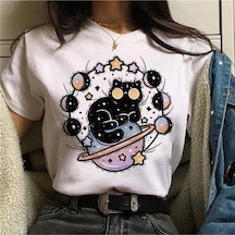 Noıssey Kırmızı Etiket Gala Kısa Kollu T-shirt, Sevimli Kediler Mod673 16890 Beyaz