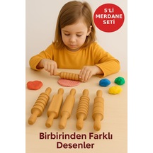 Ahşap 5 Li Merdane Seti Doğal Gürgen, Çocuk Dostu, Oyun Hamuru Ve Gıda İçin Uygun