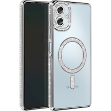 Samsung Uyumlu Galaxy A06 Kılıf Joke Seri Magsafe Özellikli Taşlı Simli Silikon Kapak Gümüş