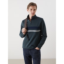 Lcwaıkıkı Classic Petrol Dik Yaka Uzun Kollu Çizgili Erkek Sweatshirt
