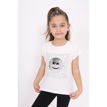 Toontoy Kids Toontoy Kız Çocuk Gülen Yüz Pullu Nakış Tişört Ekru