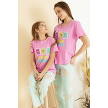 Siyah İnci Pamuklu Bisiklet Yaka Örme Pijama Takım25107156 Pembe