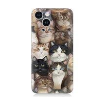Apple Uyumlu iPhone 14 Kedi Kalabalığında Kaos Desenli Silikon Kılıf Çok Renkli