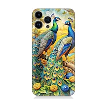 Apple Uyumlu iPhone 14 Pro Max Görkemli Tavuskuşu Bahçesi Desenli Silikon Kılıf Çok Renkli