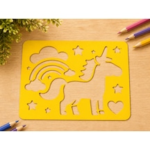 3d Baskı Unicorn Ve Gökkuşağı Çizim Şablonu - Desen Kalıbı - Sarı