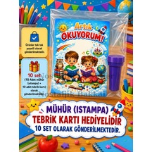 Yeni Okumayı Öğrenen Öğrencilere Hediye 10 Adet Artık Okuyorum Yazılı 1. Sınıf Hatırası Mühür Istampa Tebrik Kartı Hediyeli