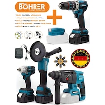Böhrer 4455 5'li Set Akülü Akülü Kırıcı Delici Hilti + Darbeli Vidalama + Somun Sıkma + Taşlama Makinesi + Power Işık