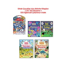1 Ad. Dev Boyama + Erkek Çocuklar İçin 555 Eğlenceli Çıkartma Seti 4 Ad.- Ejderhalar, Futbol, Hayvanlar, Dinozorlar