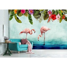 Tropikal Yapraklar Altında Flamingolar