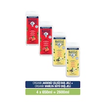 Le Petit Marseillais Vanilya Sütü + Akdeniz Çileği Banyo ve Duş Jeli Nemlendirici Tazeleyici Vücut Şampuanı Avantajlı Paket 4 x 650 ML + Lif
