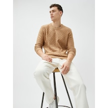 Koton Triko Kazak Baklava Desenli Uzun Kollu Bisiklet Yaka Deve Tüyü 4wam70067ht 4WAM70067HT100 Taba