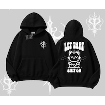 Meditasyon Yapan Kedi Baskılı Kapşonlu Sweatshirt Siyah