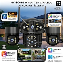 Myscope My-01 12mp 4 Lens Wifi Güvenlik Kamerası 4 Ekran İzleme, Ptz Hareketli Kamera, Renkli Gece Görüşü, Siren Alarm, Hieasy Uygulama Destekli Dış Mekan Ip Kamera
