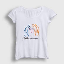 Presmono Kadın Logo Beatles John Lennon T-shirt Beyaz