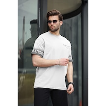 Madmext Ekru %100 Pamuklu Baskılı Erkek Tişört E7143 Ekru