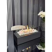 Mondelux Premium Metal Masaüstü Şömine - Antrasit / Sertifikalı Yakıt Ve Dekoratif Taş Hediyeli