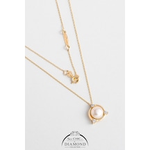 Diamond Collection 14 K Sarı Altın 0,11 Karat Pırlanta Doğal İnci Kolye Sarı